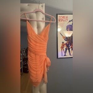 Elegant Orange Ruched Dress